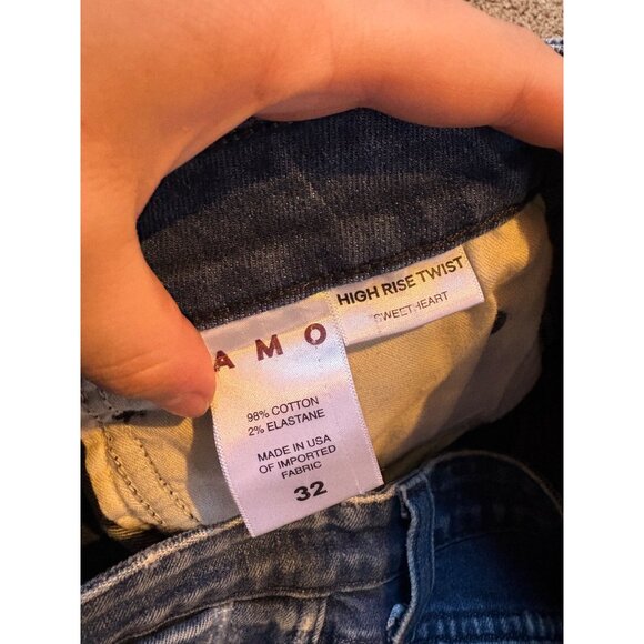 AMO High-Rise Twist Sweetheart Stretch Denim Split Ankle Skinny Blue Wash Jeans - Picture 8 of 11